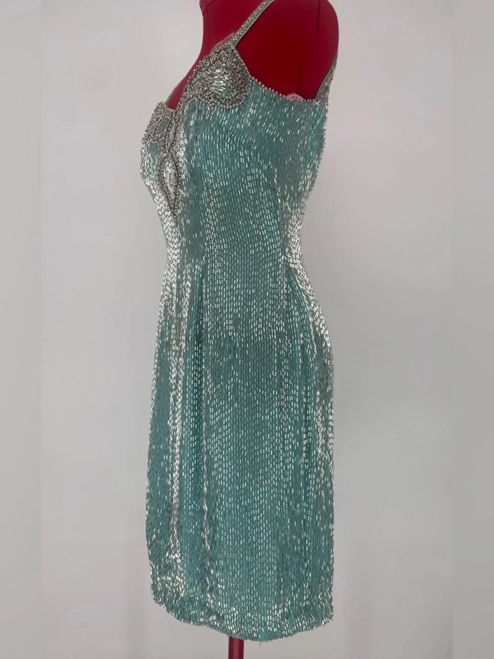 Temptations Sherri Hill Aqua Blue Heavily Beaded Mini Cocktail / Pageant Dress - Picture 8 of 17